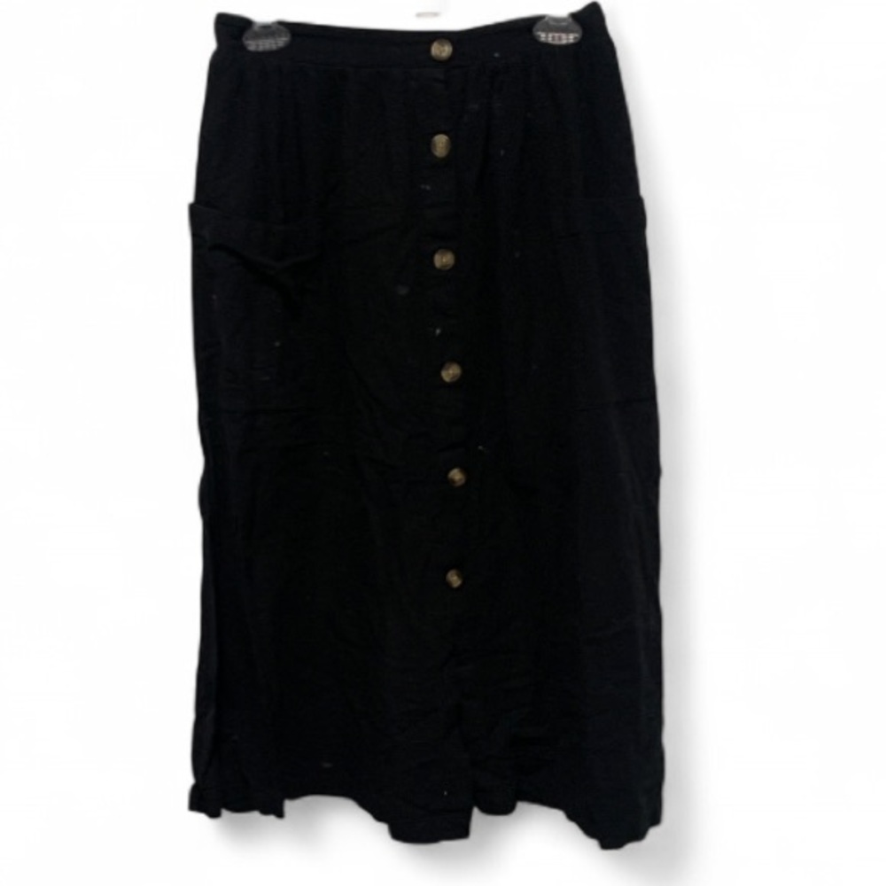 American Eagle Black Boho Button Down Midi Skirt Size Large